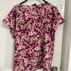 Jones New York Pink and White Floral Blouse